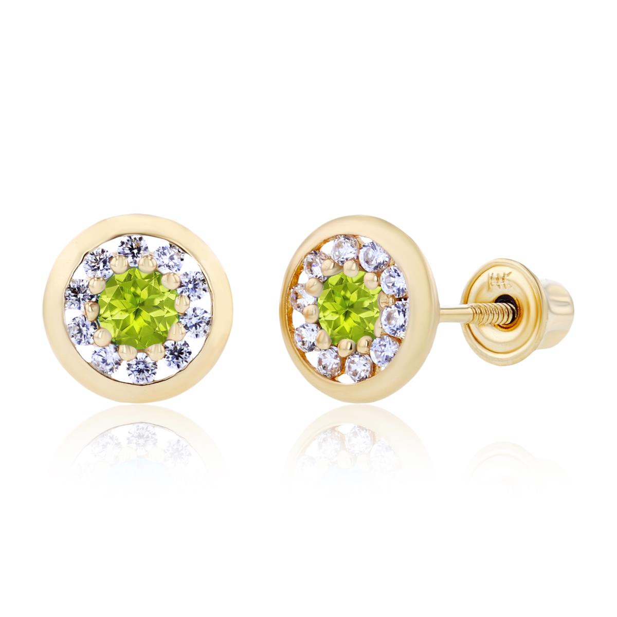 Sterling Silver Yellow 2.5mm Peridot & 1mm Created White Sapphire Pave Circle Screwback Earrings