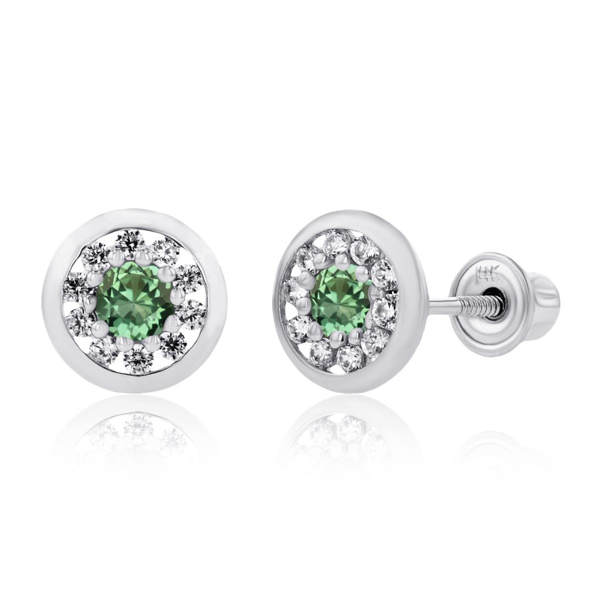 Sterling Silver Rhodium 2.5mm Created Green Sapphire & 1mm Created White Sapphire Pave Circle Screwback Earrings