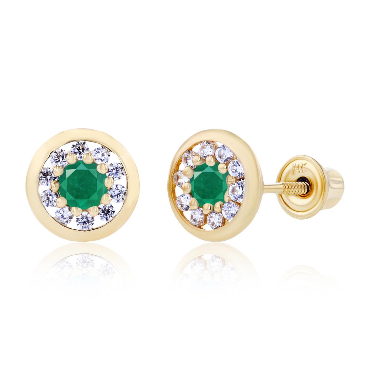 Stelring Silver Yellow 2.5mm Emerald & 1mm Created White Sapphire Pave Circle Screwback Earrings