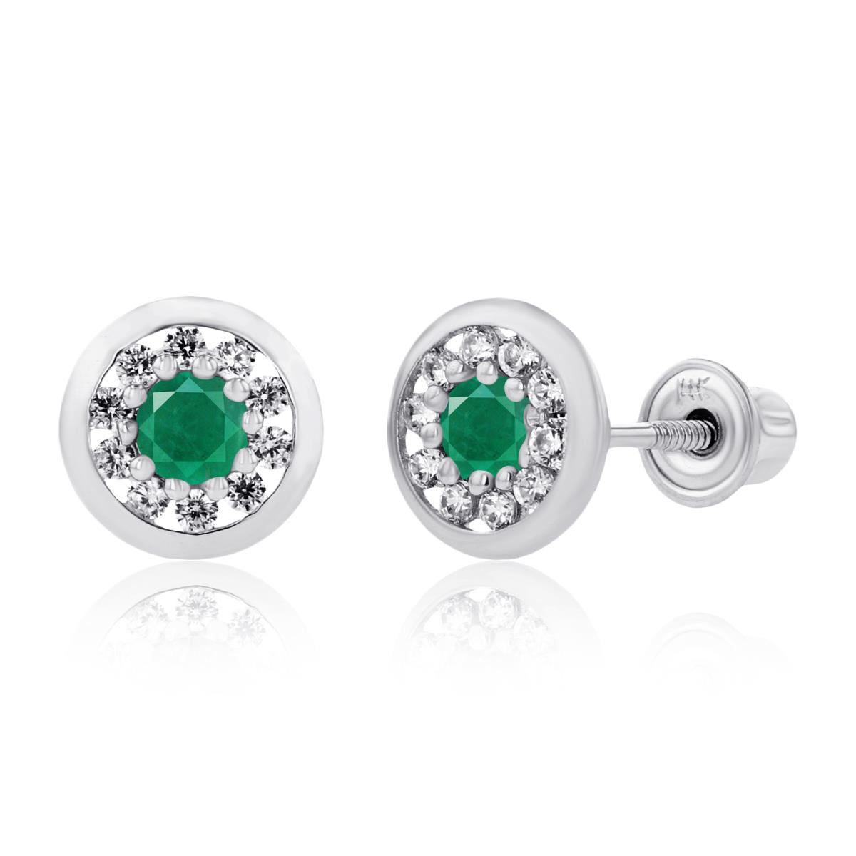 Stelring Silver Rhodium 2.5mm Emerald & 1mm Created White Sapphire Pave Circle Screwback Earrings