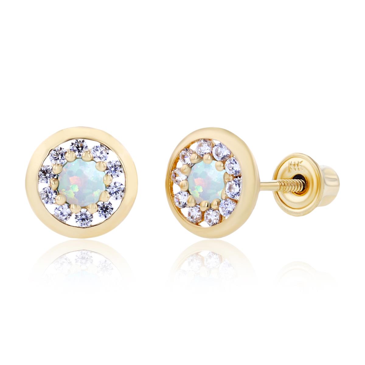 Sterling Silver Yellow 2.5mm Created Opal & 1mm Created White Sapphire Pave Circle Screwback Earrings