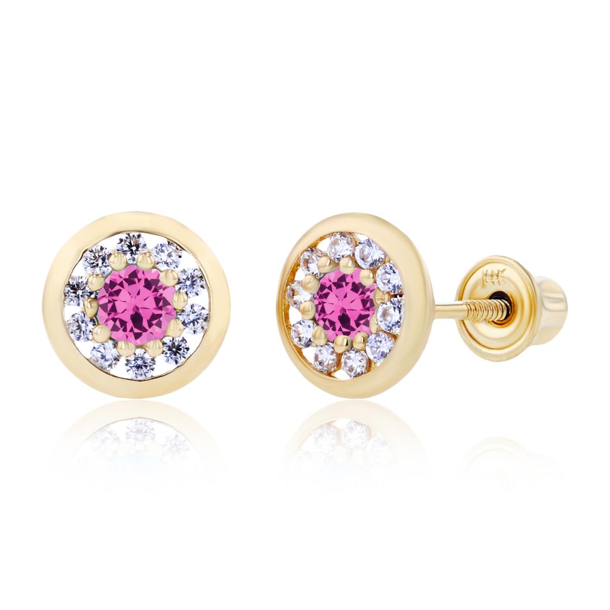 Sterling Silver Yellow 2.5mm Created Pink Sapphire & 1mm Created White Sapphire Pave Circle Screwback Earrings