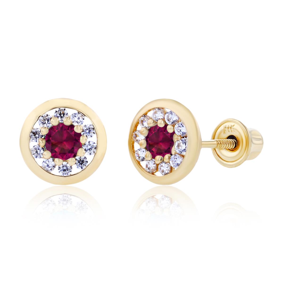 Sterling Silver Yellow 2.5mm Created Ruby & 1mm Created White Sapphire Pave Circle Screwback Earrings