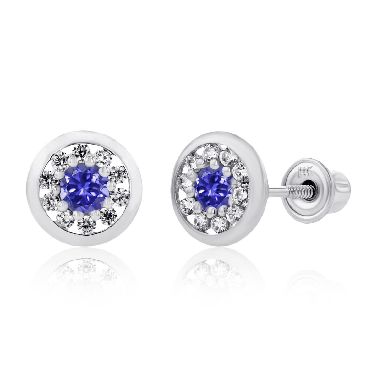 Sterling Silver Rhodium 2.5mm Tanzanite & 1mm Created White Sapphire Pave Circle Screwback Earrings