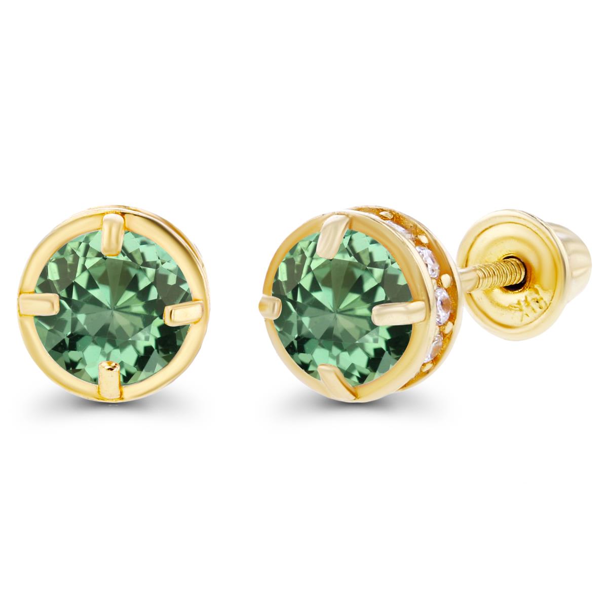 Sterling Silver Yellow 4mm Created Green Sapphire & 1mm Created White Sapphire Basket Screwback Earrings