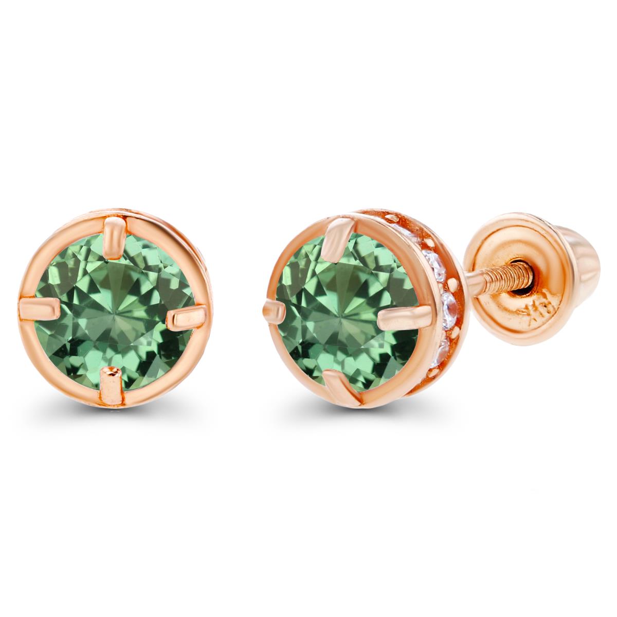 Sterling Silver Rose 4mm Created Green Sapphire & 1mm Created White Sapphire Basket Screwback Earrings
