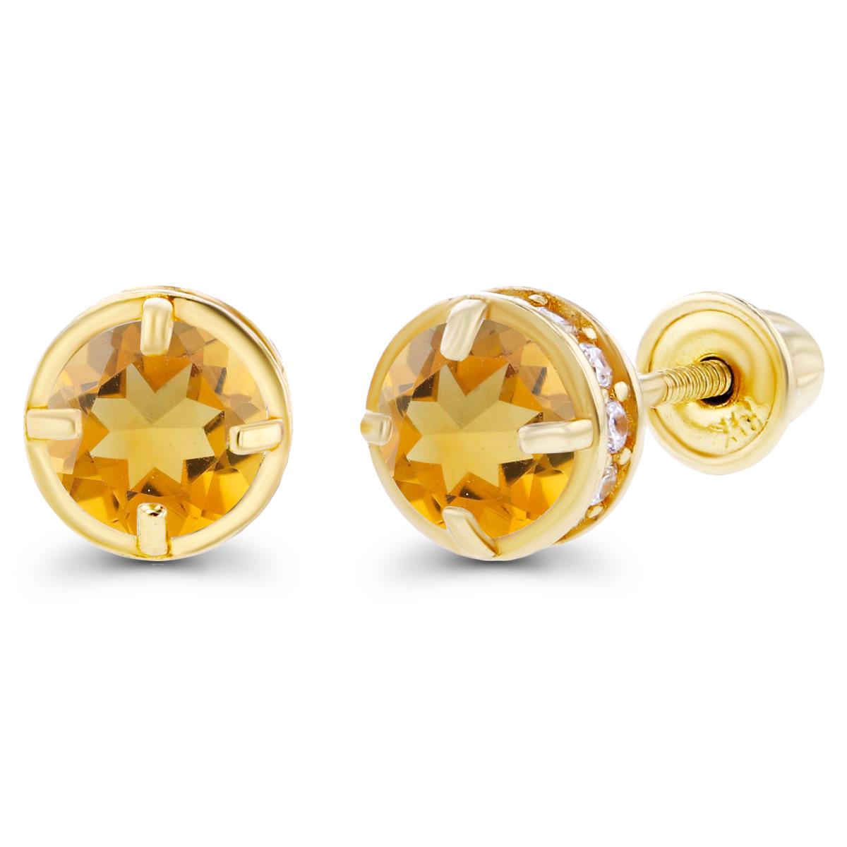 Sterling Silver Yellow 4mm Citrine & 1mm Created White Sapphire Basket Screwback Earrings