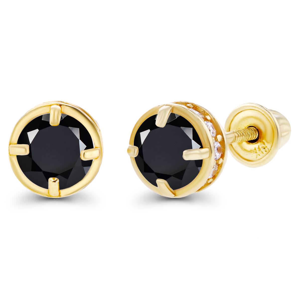 Sterling Silver Yellow 4mm Onyx & 1mm Created White Sapphire Basket Screwback Earrings