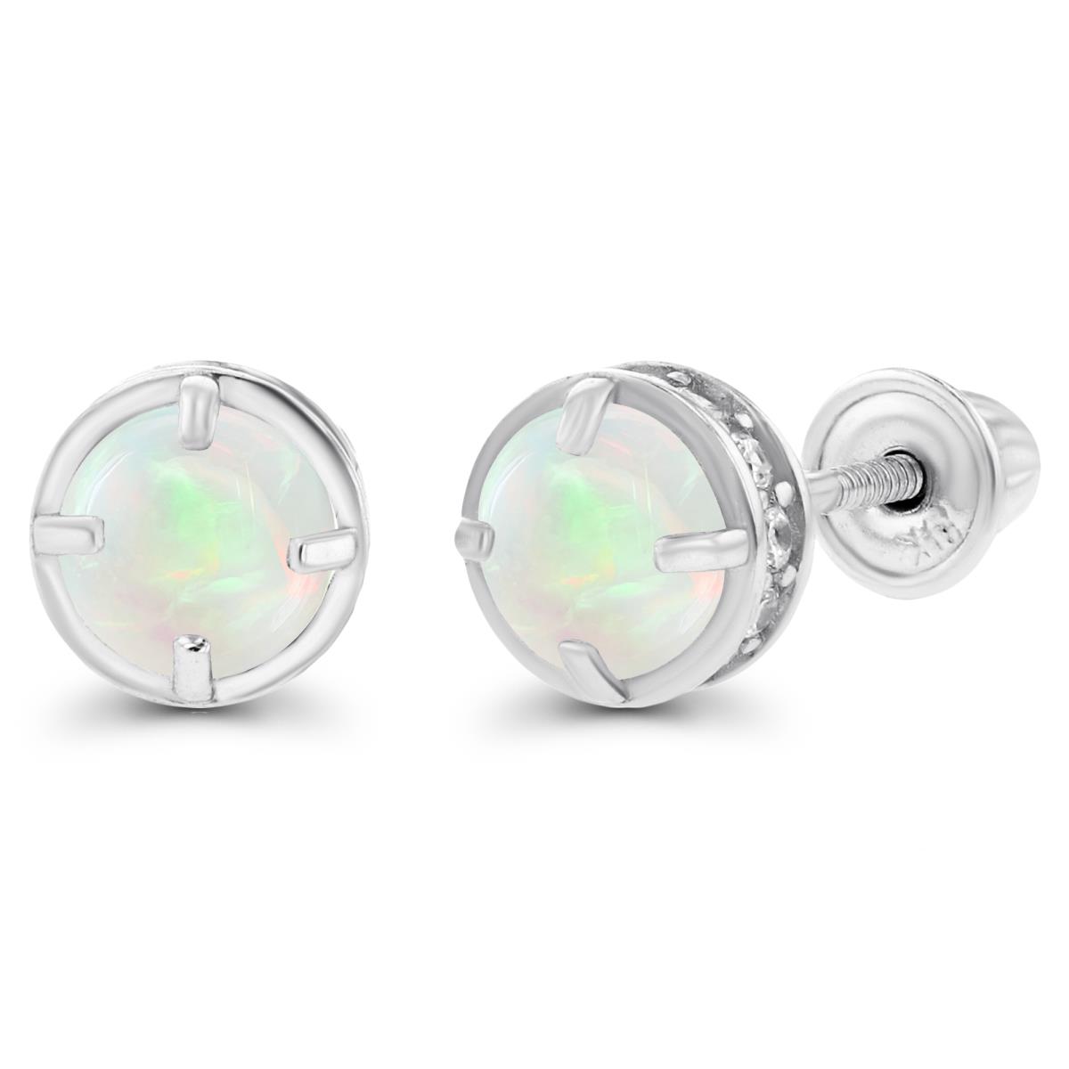 Sterling Silver Rhodium 4mm Opal & 1mm Created White Sapphire Basket Screwback Earrings