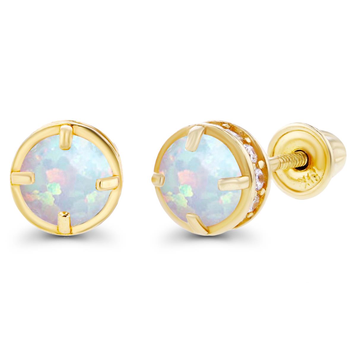 Sterling Silver Yellow 4mm Created Opal & 1mm Created White Sapphire Basket Screwback Earrings