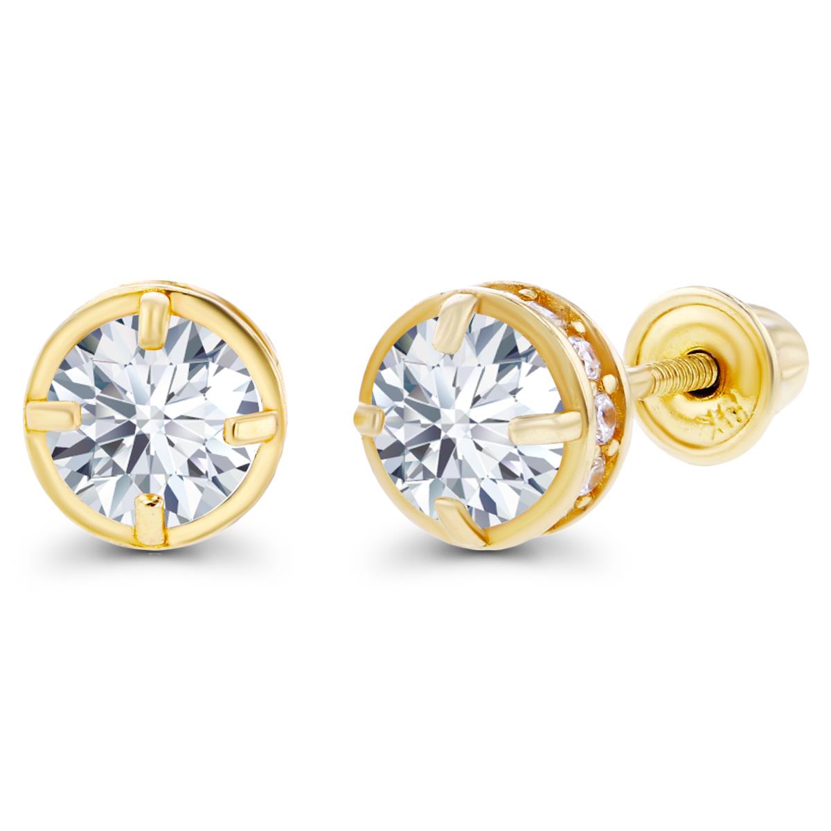 Sterling Silver Yellow 4mm & 1mm Created White Sapphire Basket Screwback Earrings