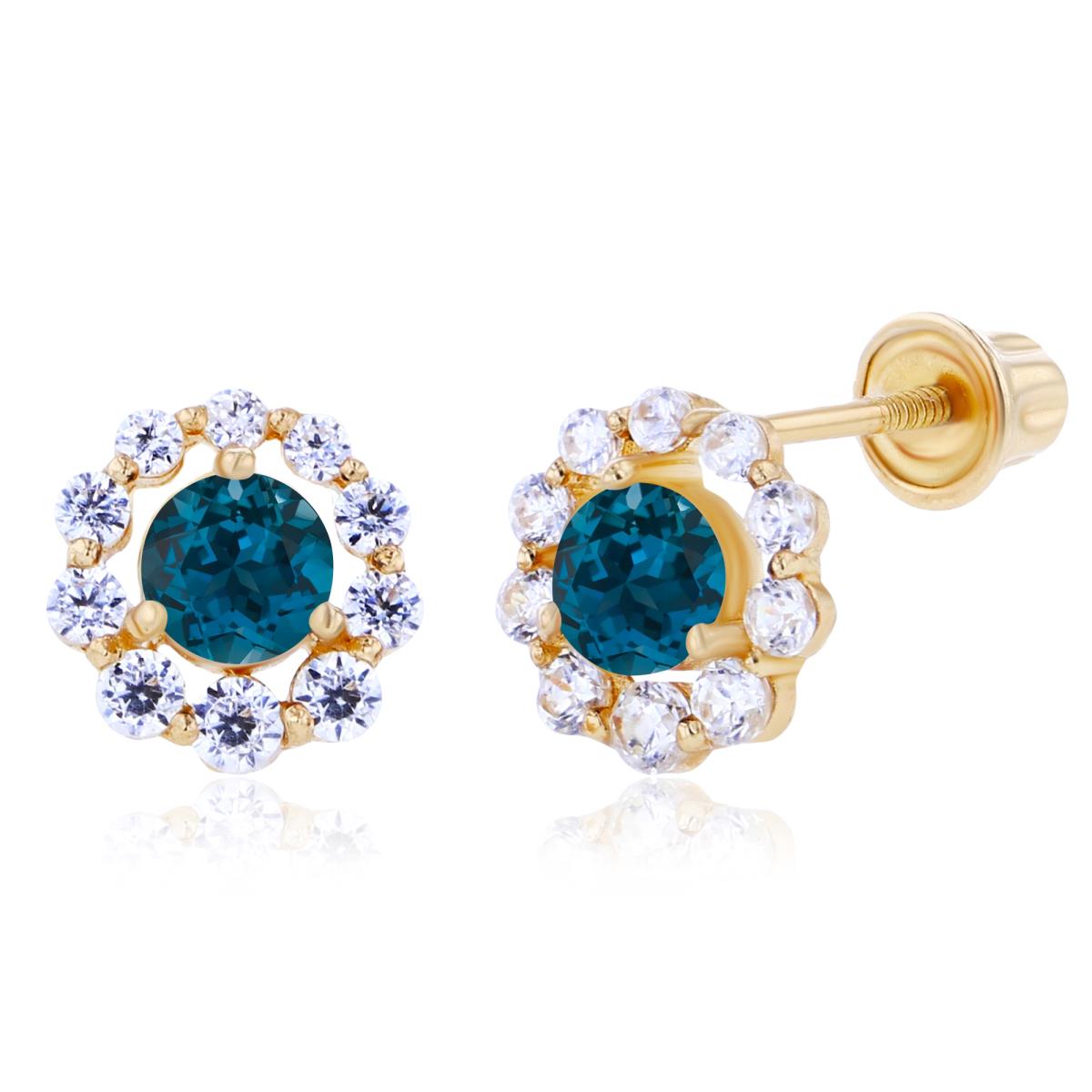 Sterling Silver Yellow 3mm London Blue Topaz & Created White Sapphire Halo Screwback Earrings