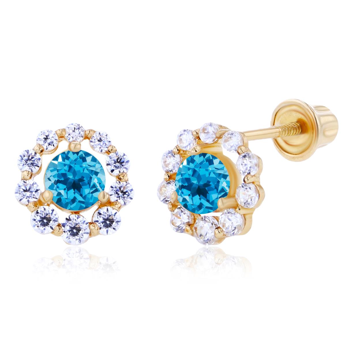 Sterling Silver Yellow 3mm Swiss Blue Topaz & Created White Sapphire Halo Screwback Earrings