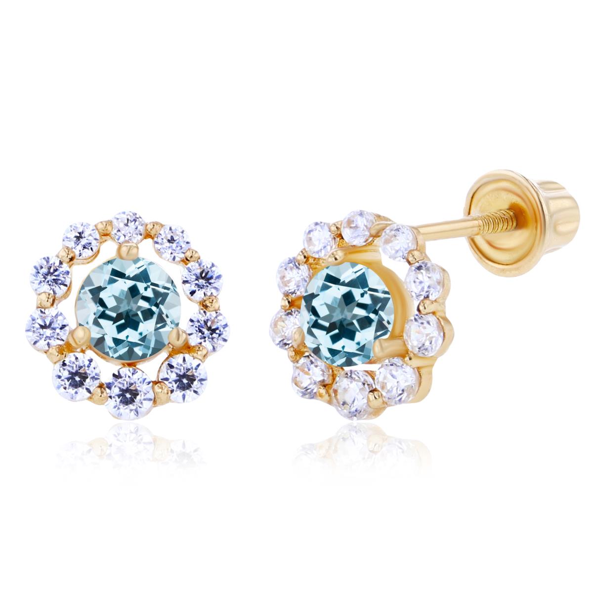 Sterling Silver Yellow 3mm Sky Blue Topaz & Created White Sapphire Halo Screwback Earrings