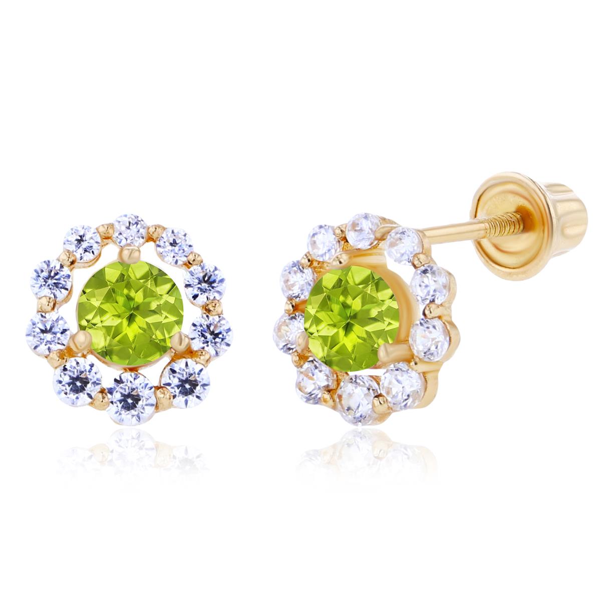 Sterling Silver Yellow 3mm Peridot & Created White Sapphire Halo Screwback Earrings
