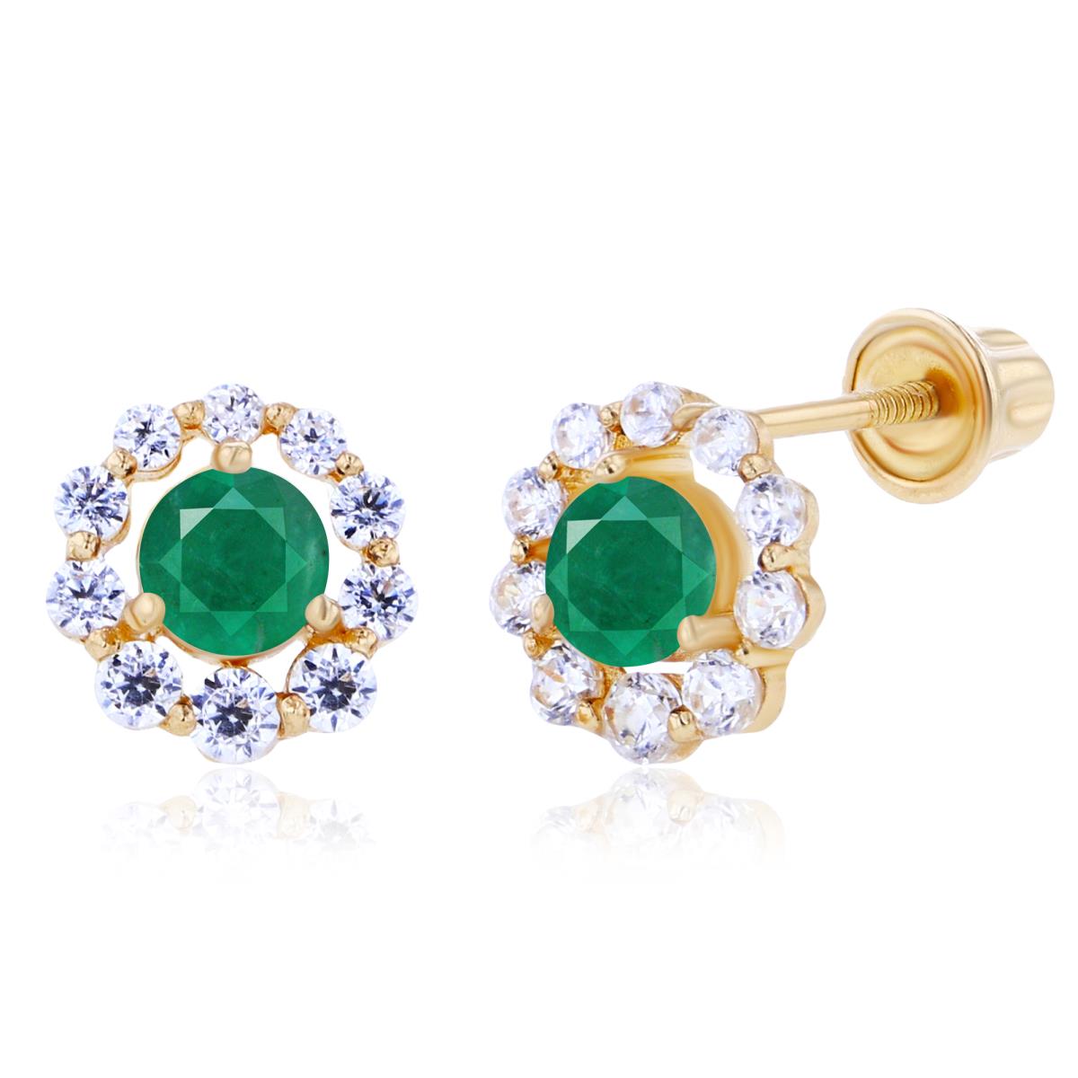 Sterling Silver Yellow 3mm Emerald & Created White Sapphire Halo Screwback Earrings