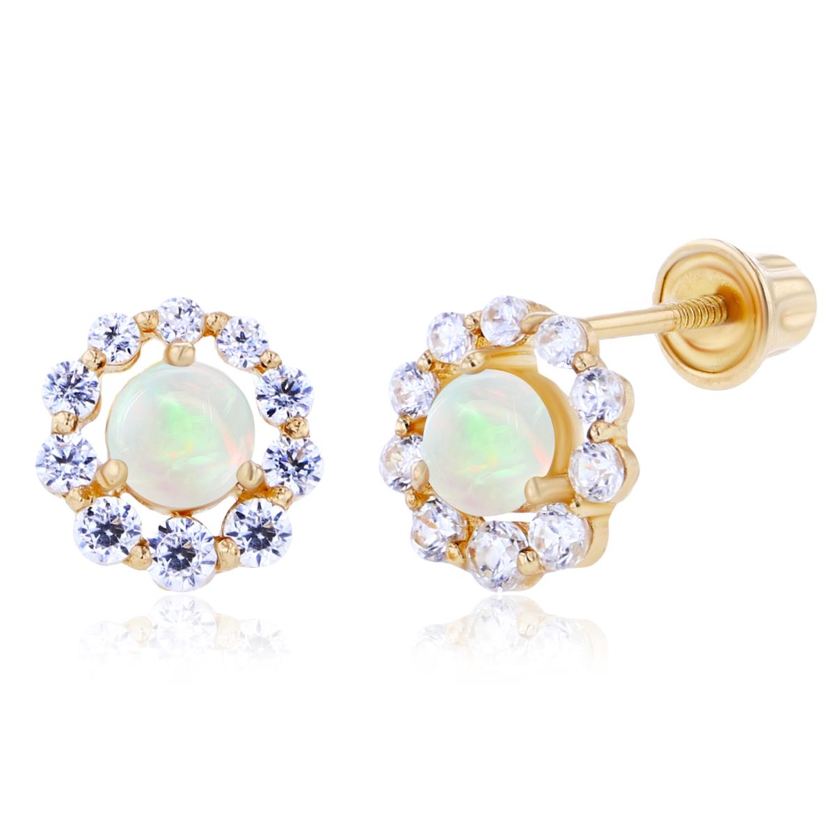 Sterling Silver Yellow 3mm Opal & Created White Sapphire Halo Screwback Earrings