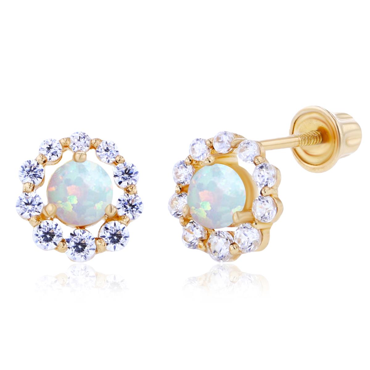 Sterling Silver Yellow 3mm Created Opal & Created White Sapphire Halo Screwback Earrings