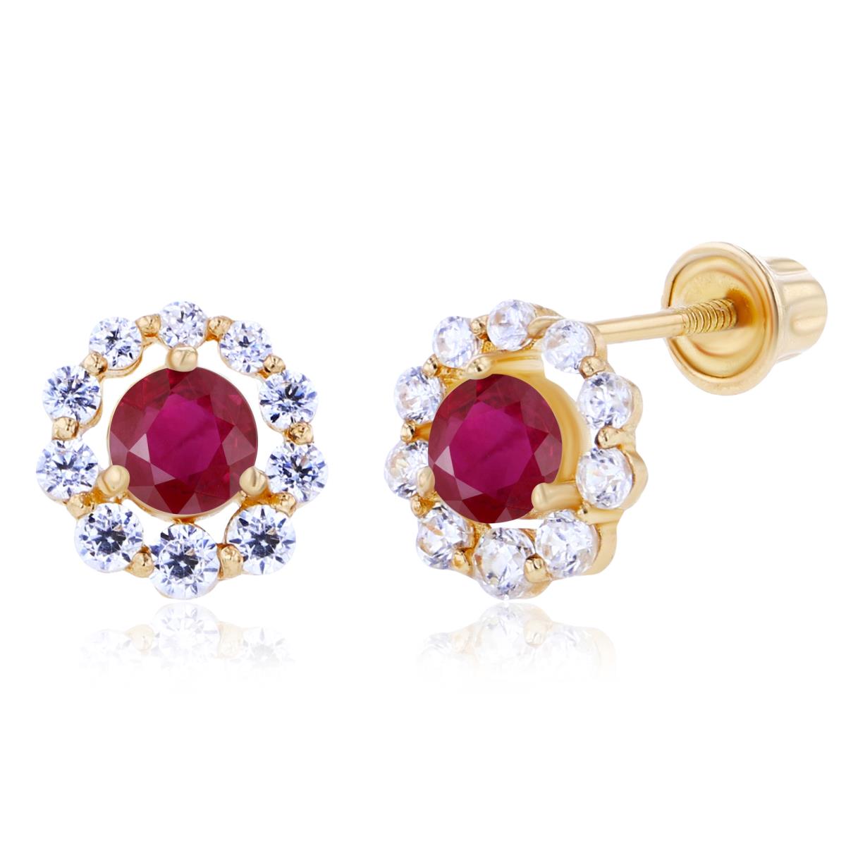 Sterling Silver Yellow 3mm Ruby & Created White Sapphire Halo Screwback Earrings