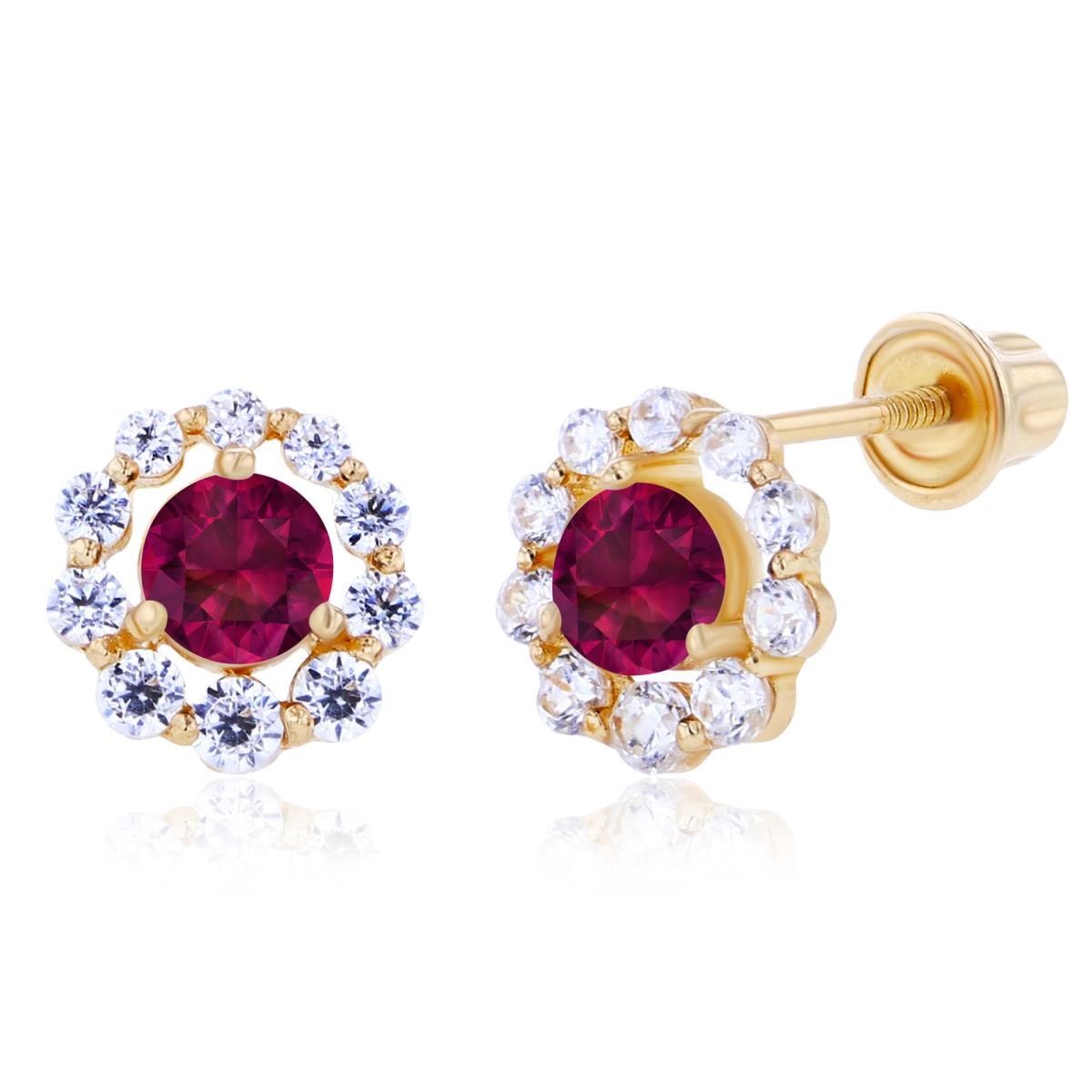 Sterling Silver Yellow 3mm Created Ruby & Created White Sapphire Halo Screwback Earrings