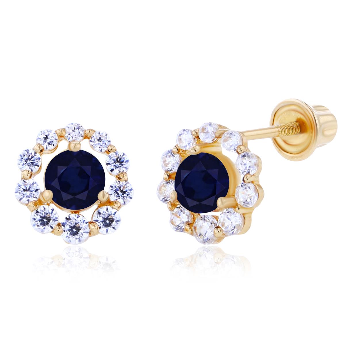 Sterling Silver Yellow 3mm Sapphire & Created White Sapphire Halo Screwback Earrings
