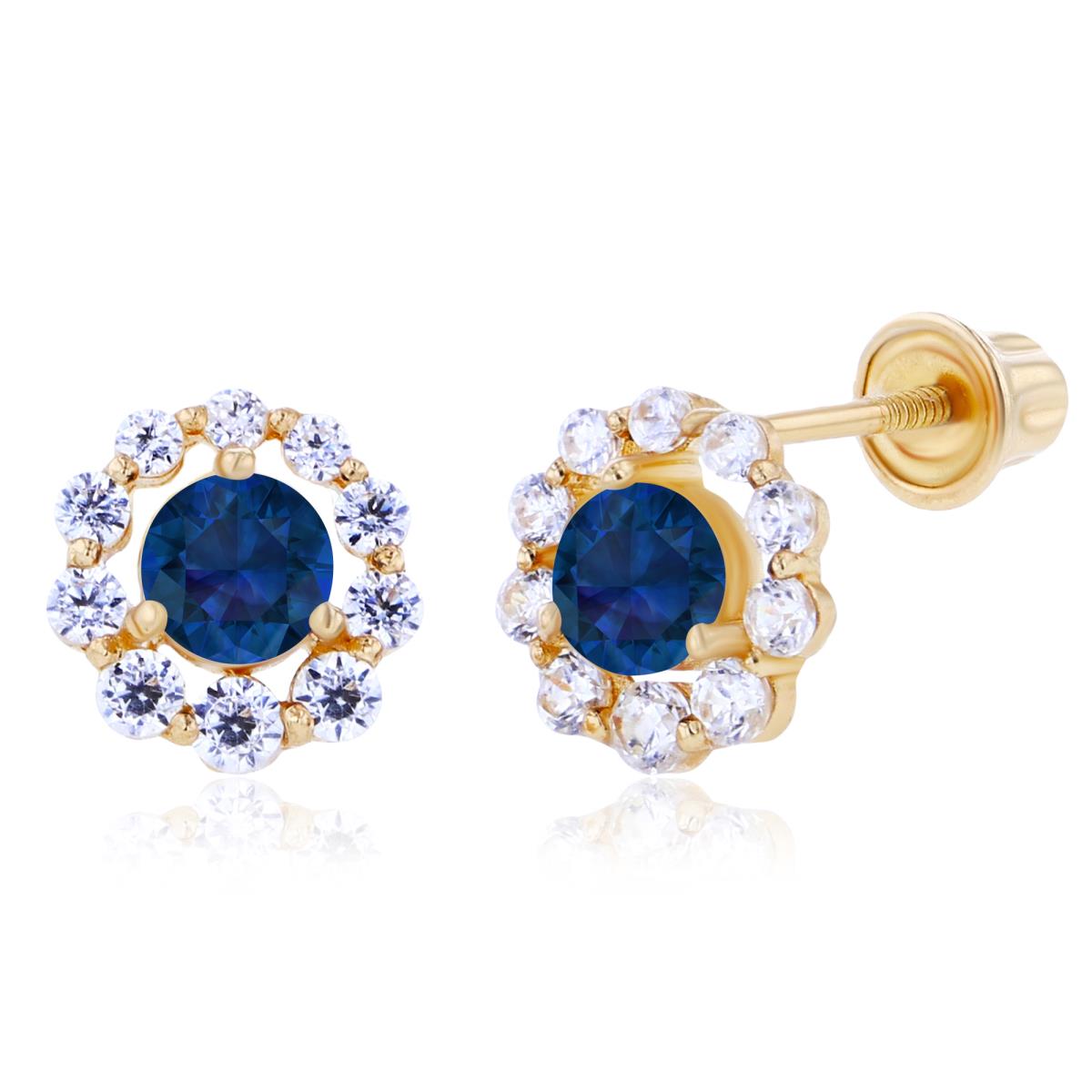 Sterling Silver Yellow 3mm Created Blue Sapphire & Created White Sapphire Halo Screwback Earrings