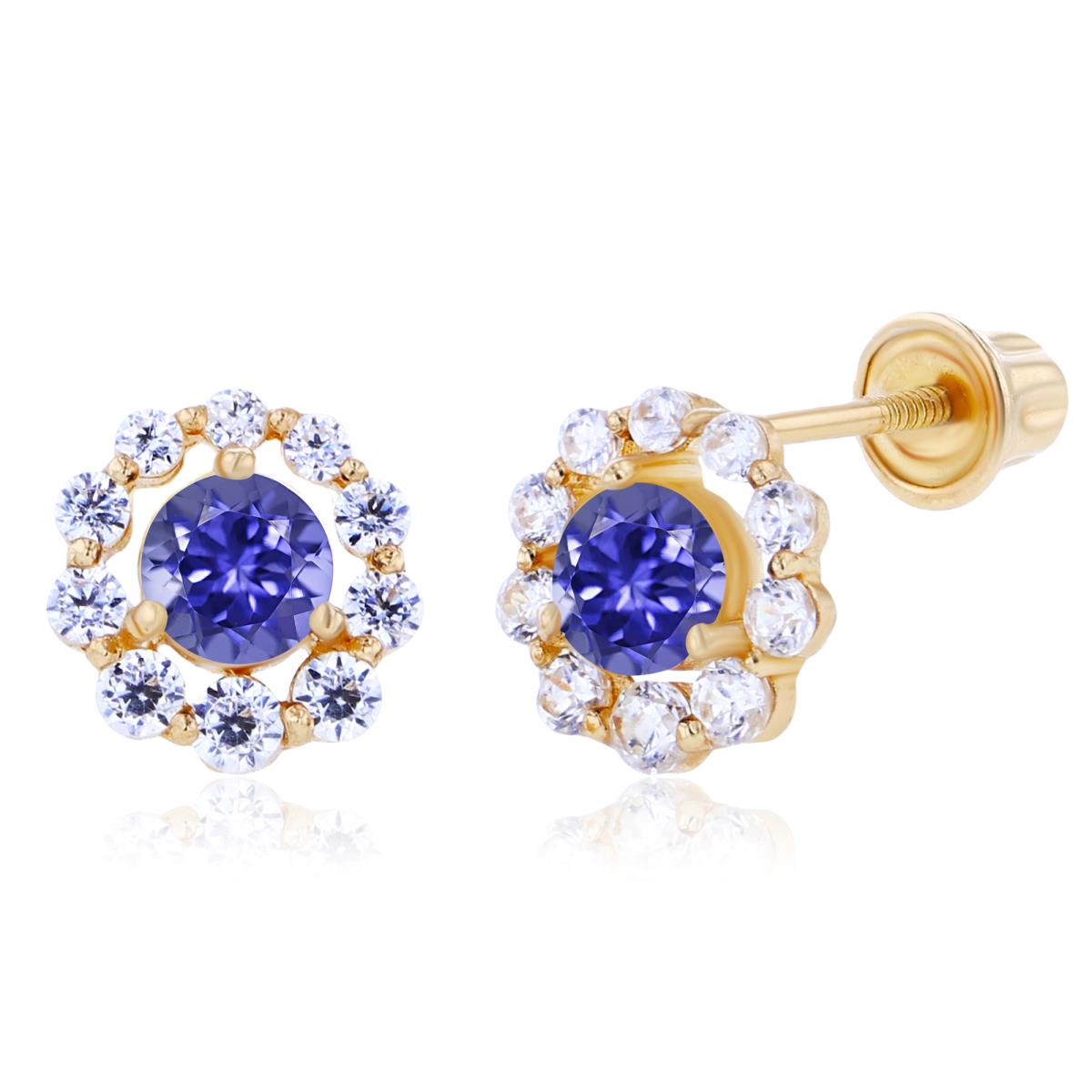 Sterling Silver Yellow 3mm Tanzanite & Created White Sapphire Halo Screwback Earrings
