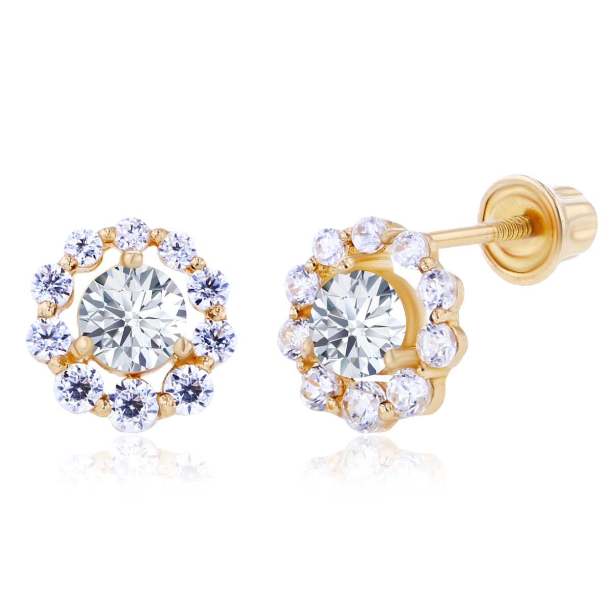Sterling Silver Yellow 3mm Created White Sapphire Halo Screwback Earrings