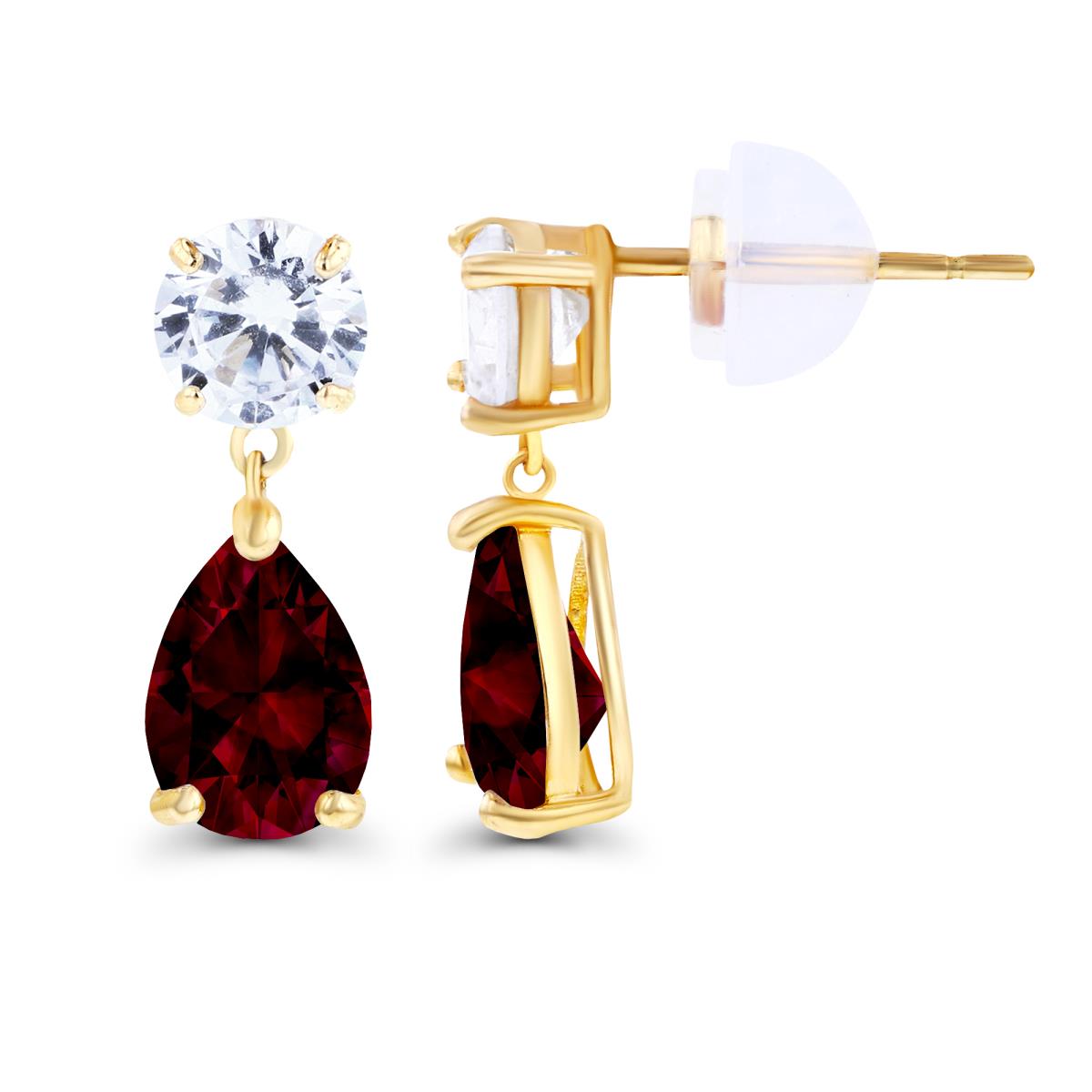 Sterling Silver Yellow 6x4mm Pear Garnet & 4.5mm Round Created White Sapphire Earrings with Silicon Backs