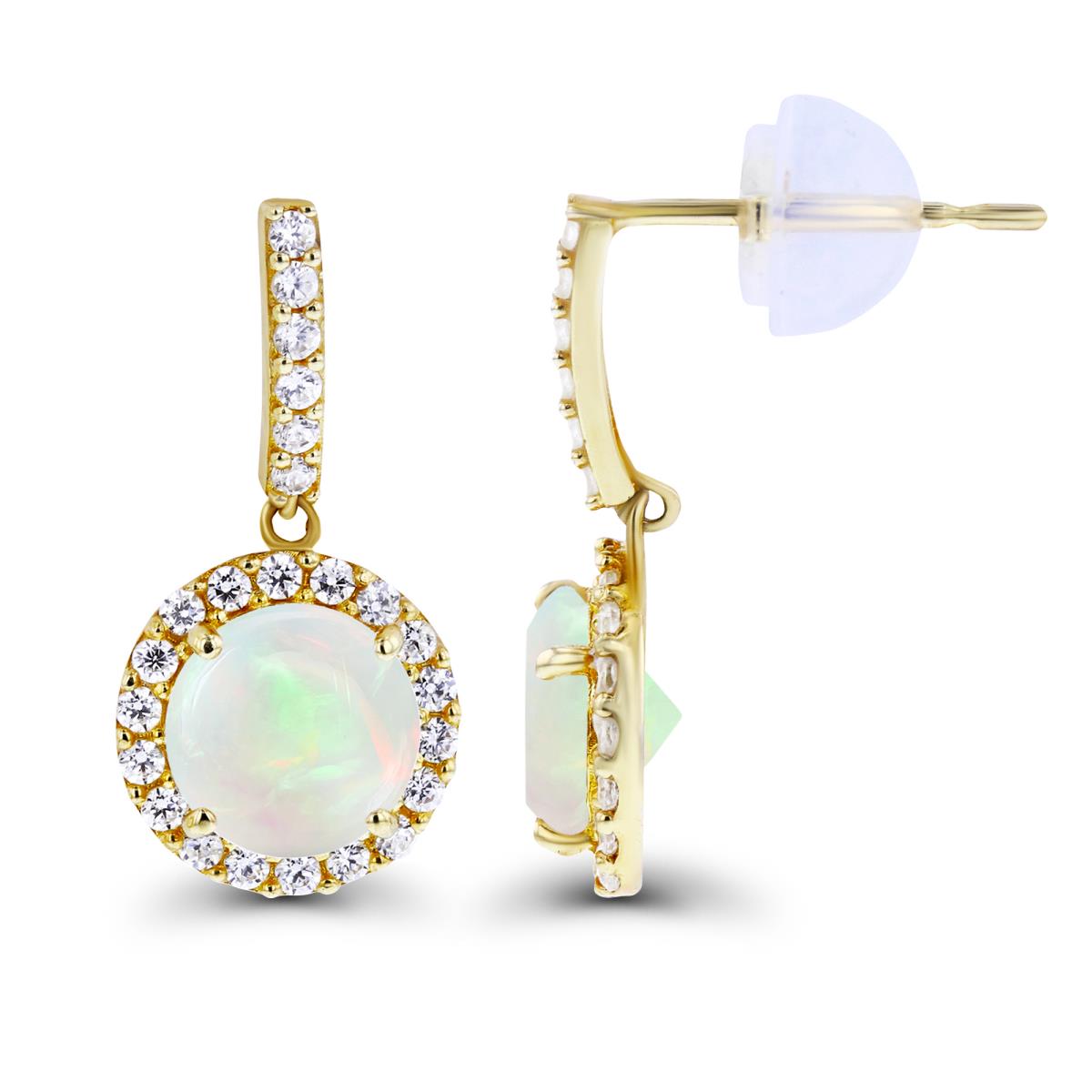 Sterling Silver Yellow Dangling 6mm Opal & Created White Sapphire Halo Earring with Silicone Back