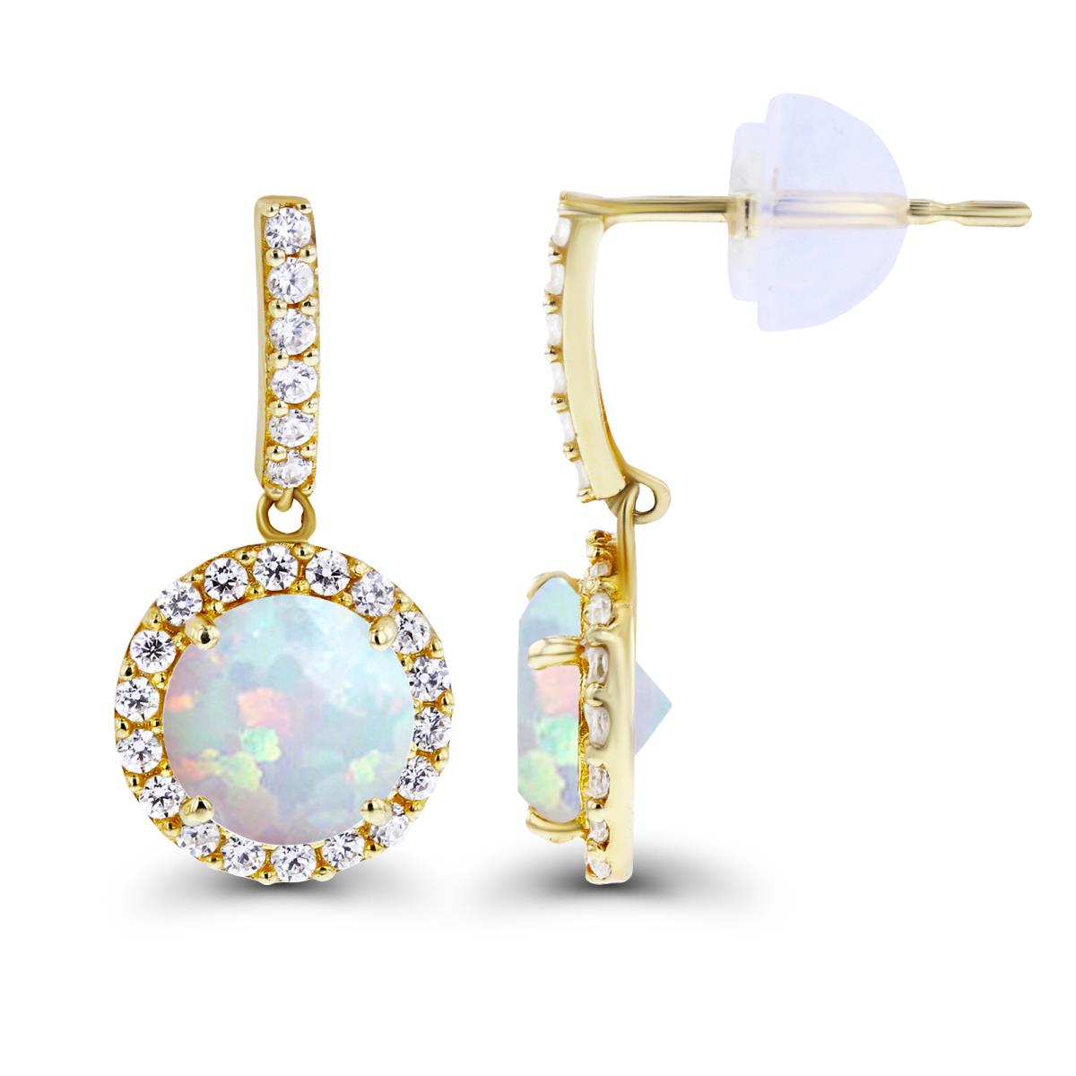 Sterling Silver Yellow Dangling 6mm Created Opal & Created White Sapphire Halo Earring with Silicone Back