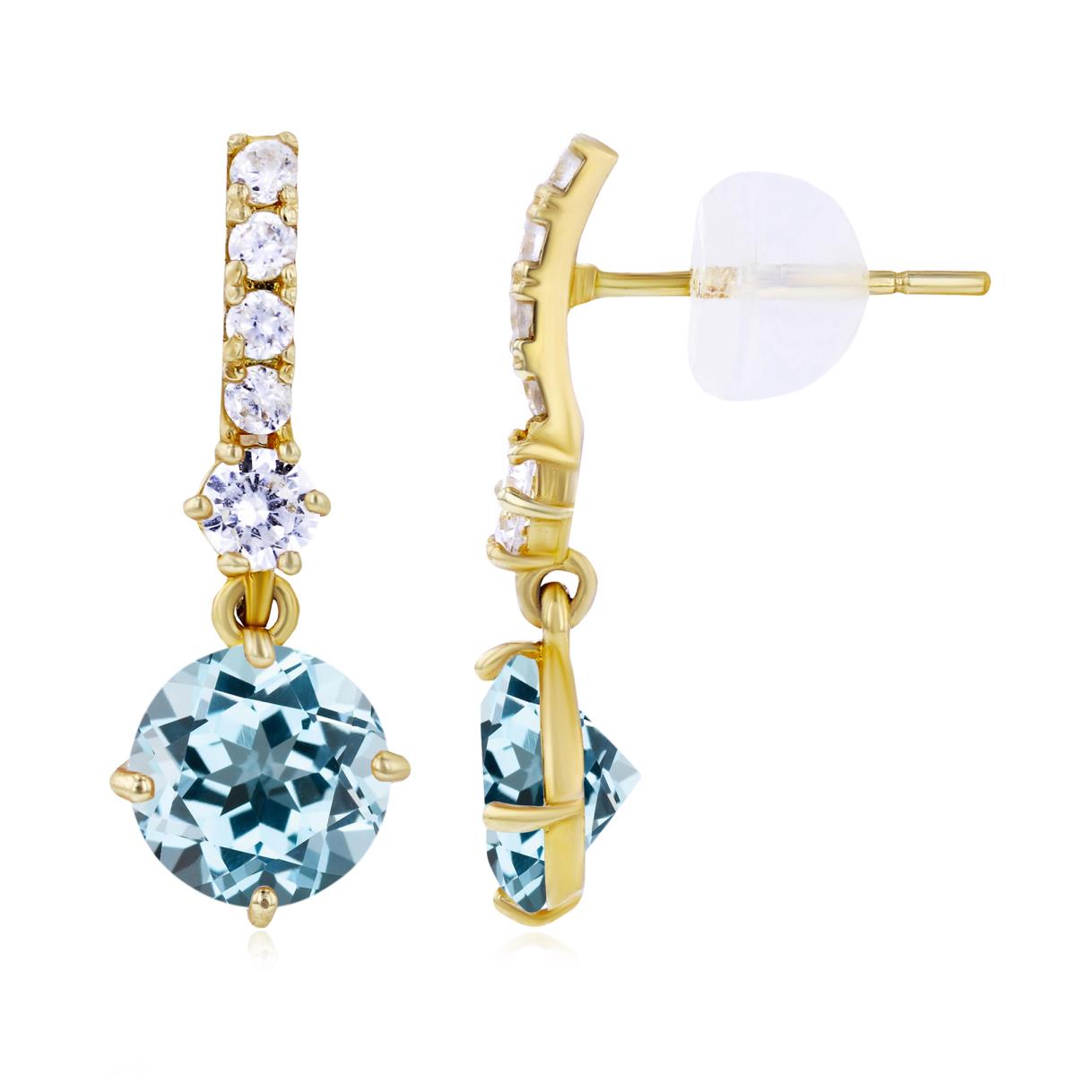 Sterling Silver Yellow 6mm Sky Blue Topaz & Created White Sapphire Bridal Dangling Earring with Silicone Back