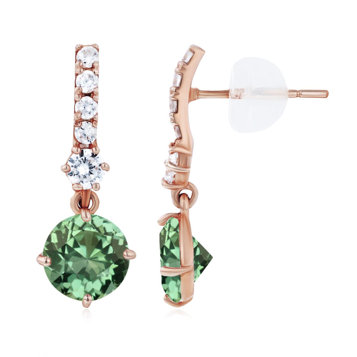 Sterling Silver Rose 6mm Created Green Sapphire & Created White Sapphire Bridal Dangling Earring with Silicone Back