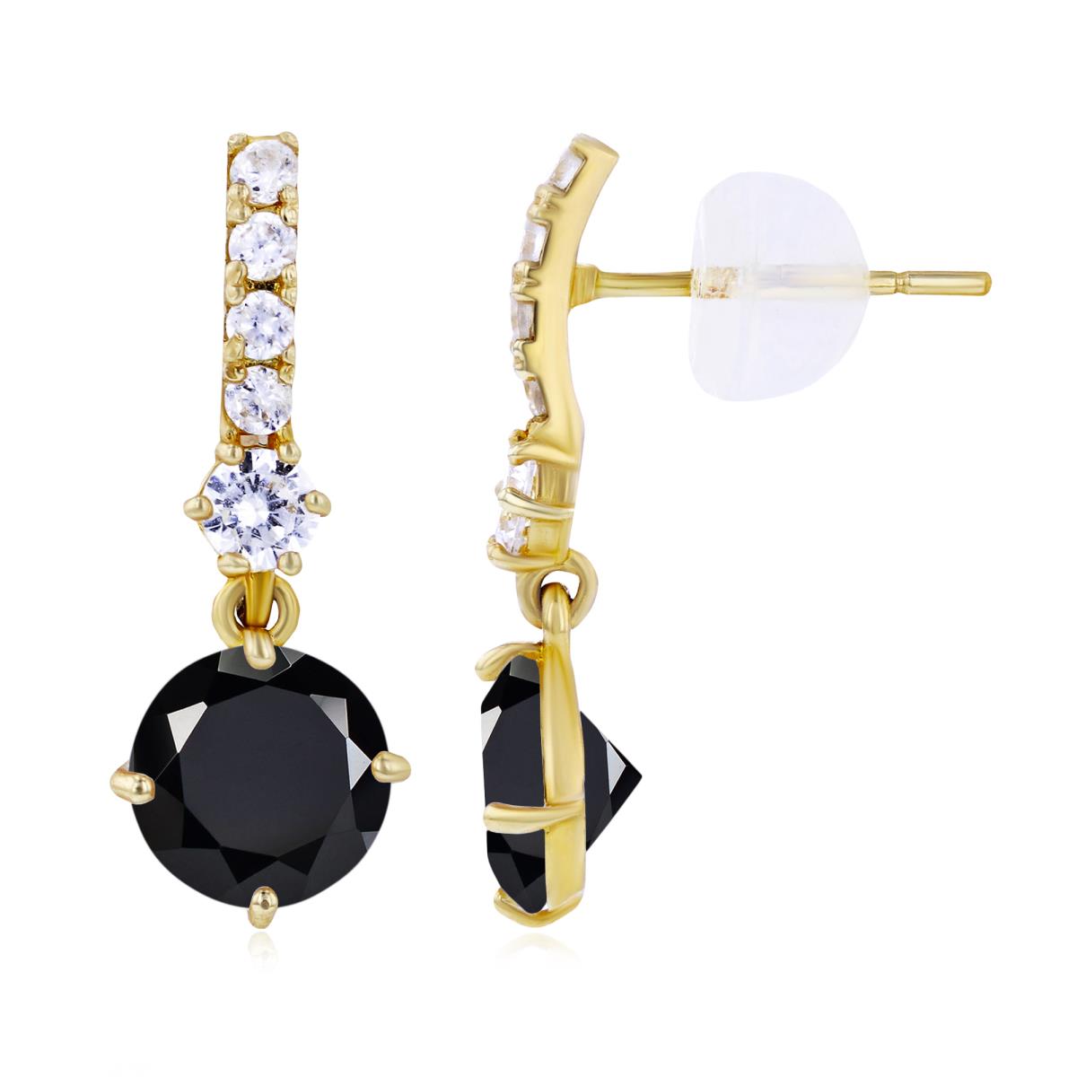 Sterling Silver Yellow 6mm Onyx & Created White Sapphire Bridal Dangling Earring with Silicone Back