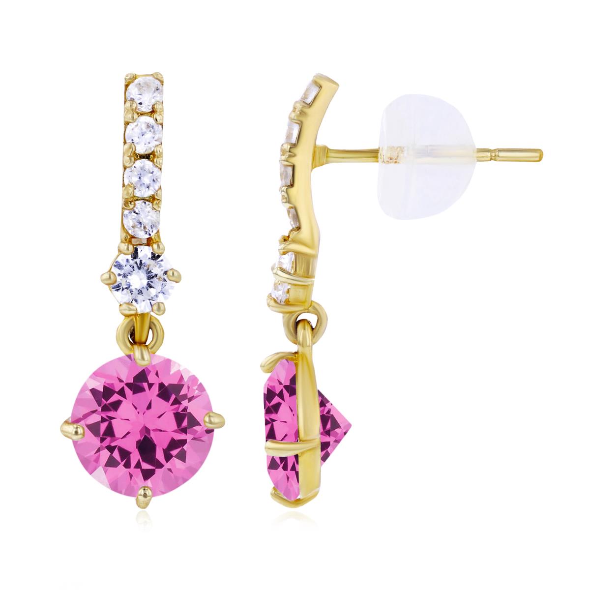 Sterling Silver Yellow 6mm Created Pink Sapphire & Created White Sapphire Bridal Dangling Earring with Silicone Back