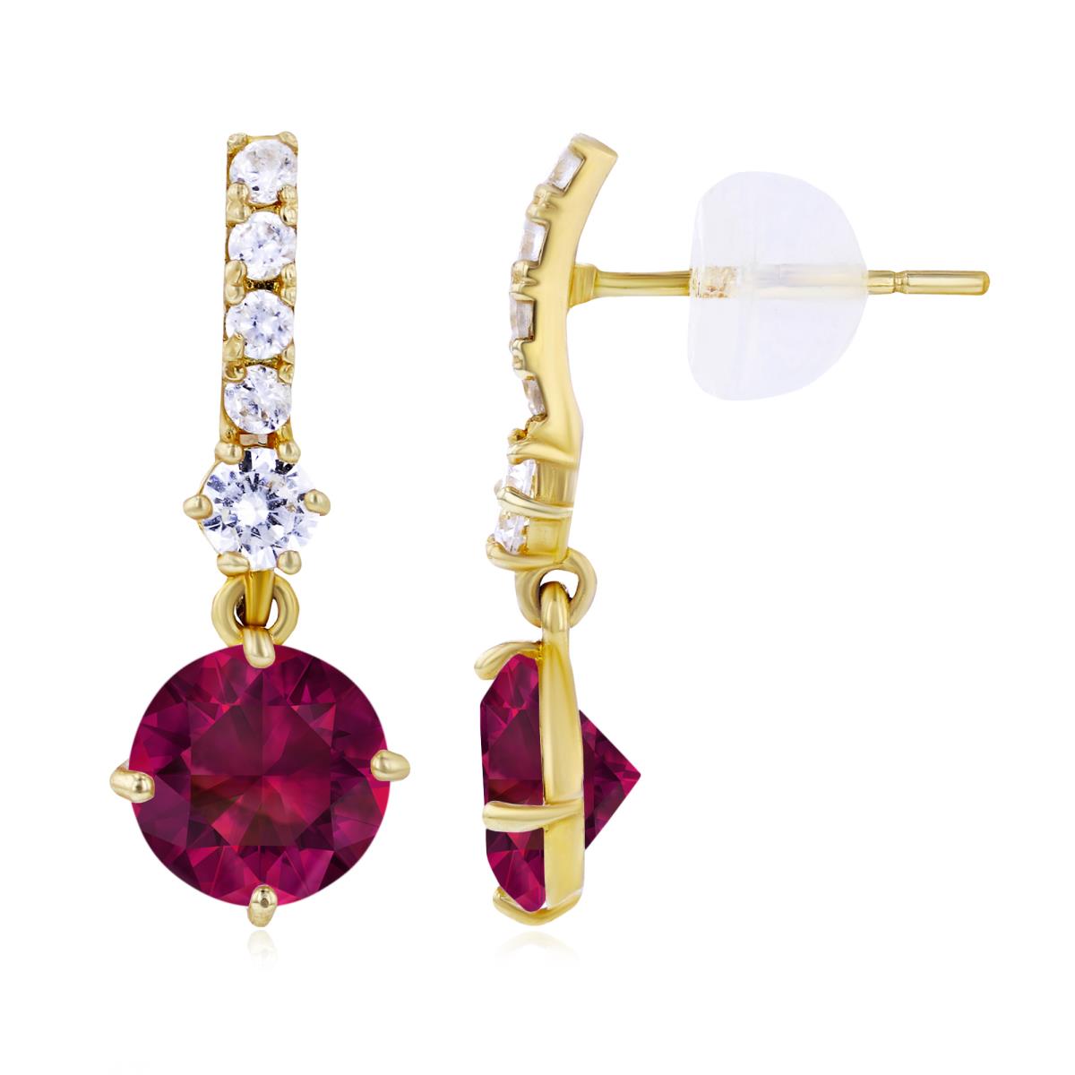 Sterling Silver Yellow 6mm Created Ruby & Created White Sapphire Bridal Dangling Earring with Silicone Back