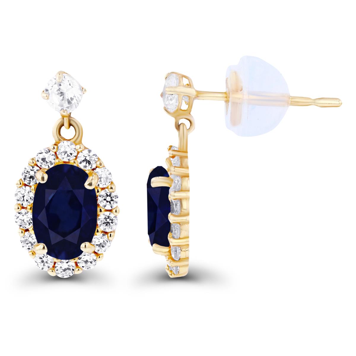 Sterling Silver Yellow 6x4mm Oval Sapphire & Created White Sapphire Halo Dangling Earring with Silicone Back