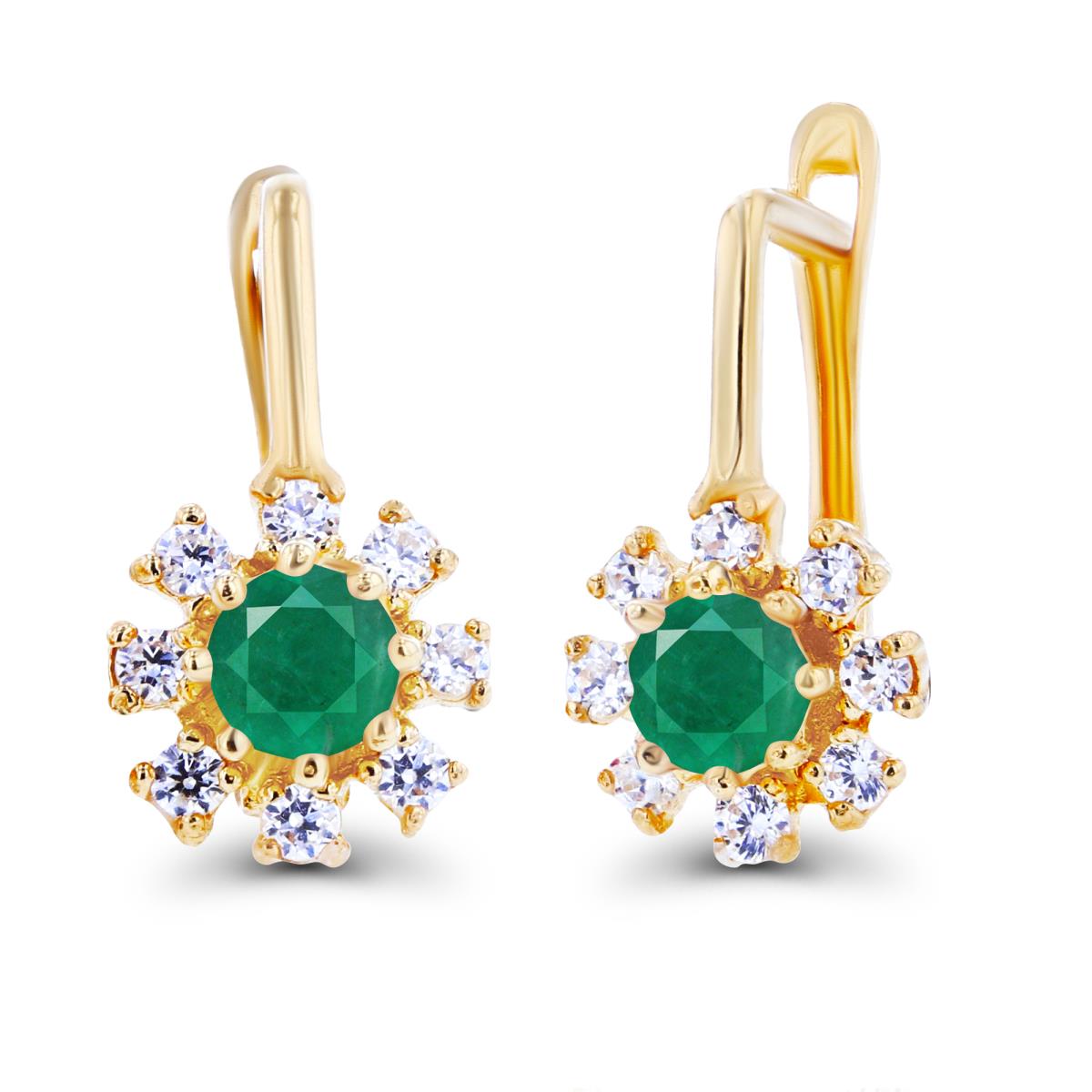 Sterling Silver Yellow Rnd 3mm Emerald & Created White Sapphire Flower Latchback Earrings
