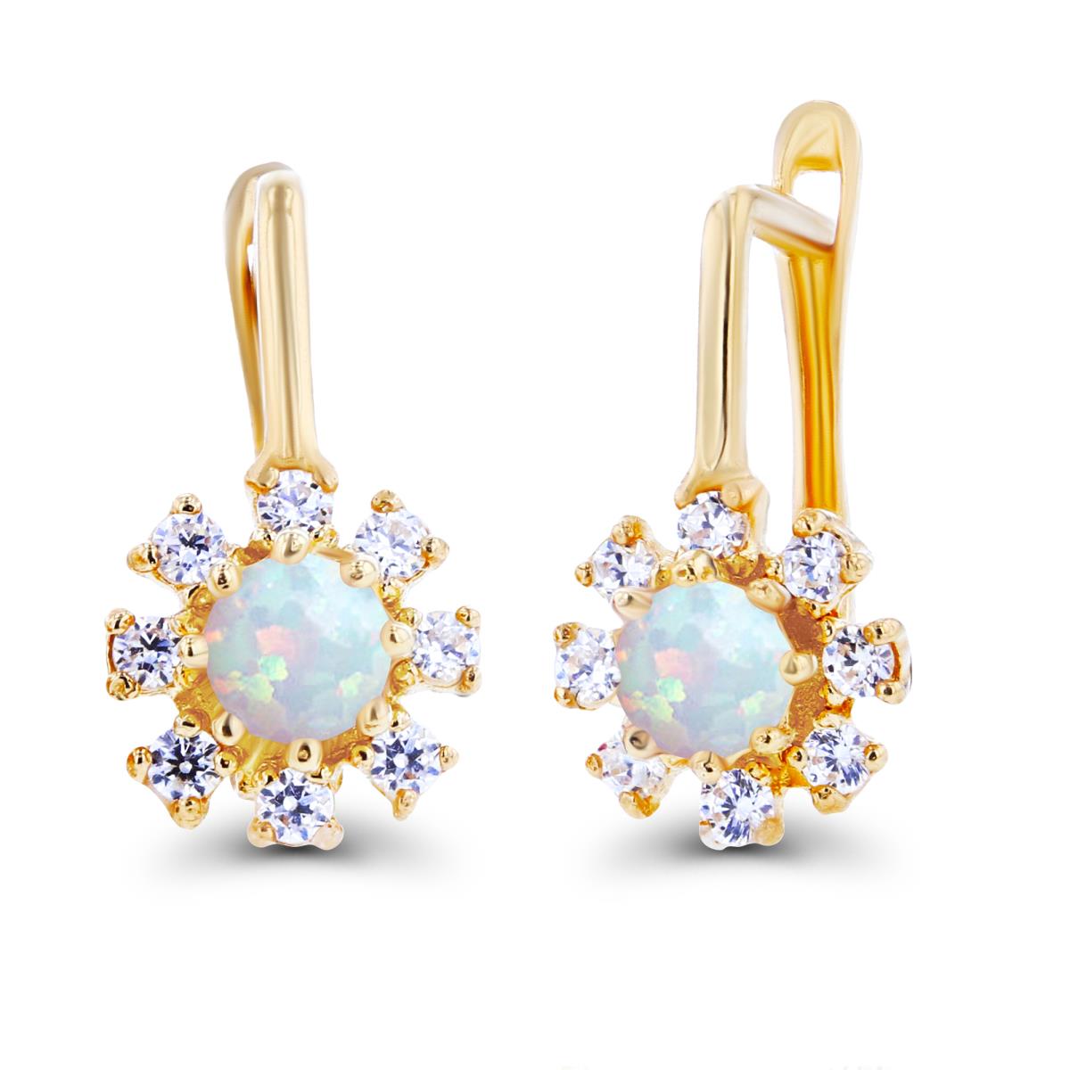 Sterling Silver Yellow Rnd 3mm Created Opal & Created White Sapphire Flower Latchback Earrings