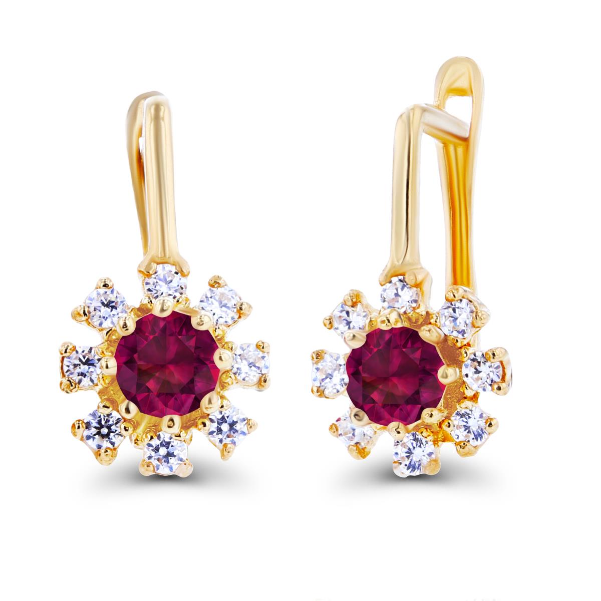 Sterling Silver Yellow Rnd 3mm Created Ruby & Created White Sapphire Flower Latchback Earrings