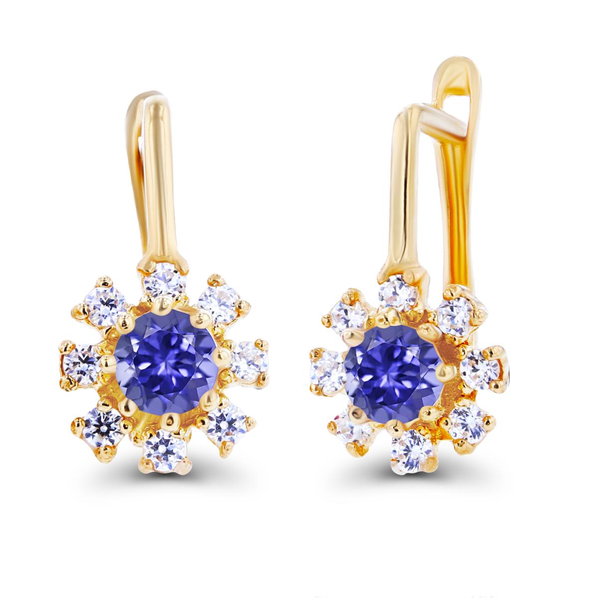 Sterling Silver Yellow Rnd 3mm Tanzanite & Created White Sapphire Flower Latchback Earrings