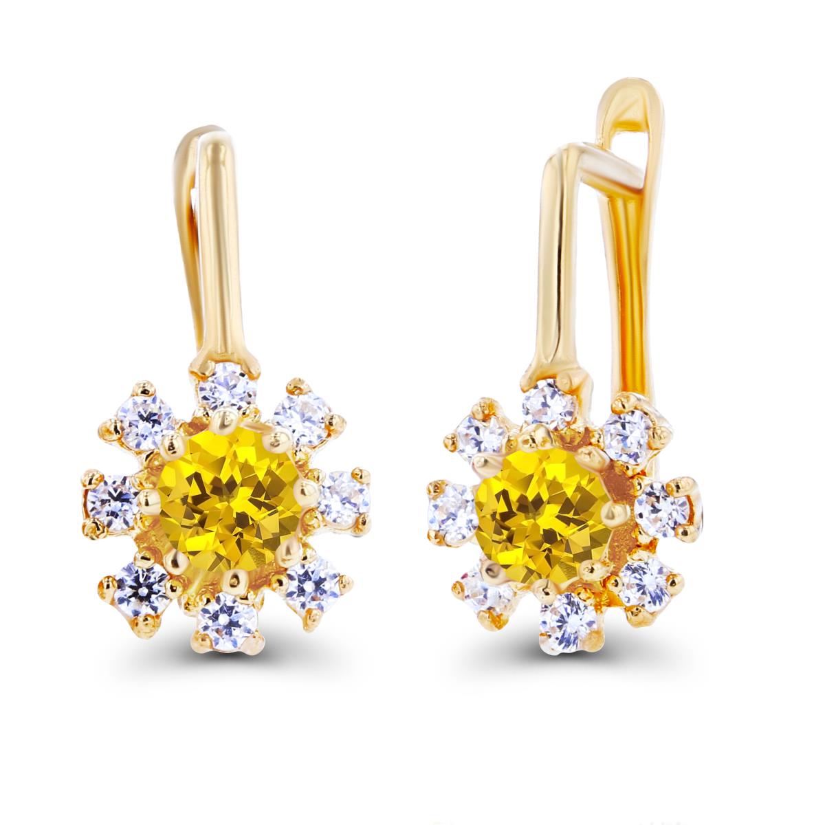 Sterling Silver Yellow Rnd 3mm Created Yellow Sapphire & Created White Sapphire Flower Latchback Earrings