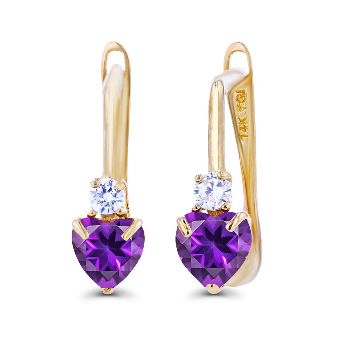 Sterling Silver Yellow 4mm Heart Amethyst & Created White Sapphire Latchback Earrings