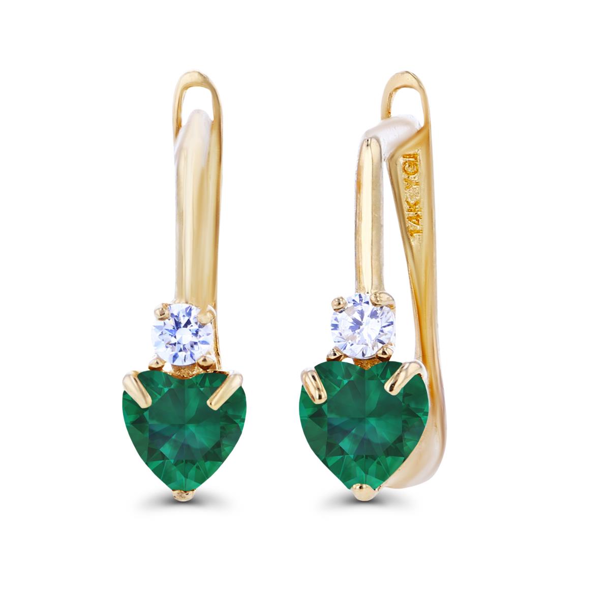 Sterling Silver Yellow 4mm Heart Created Emerald & Created White Sapphire Latchback Earrings