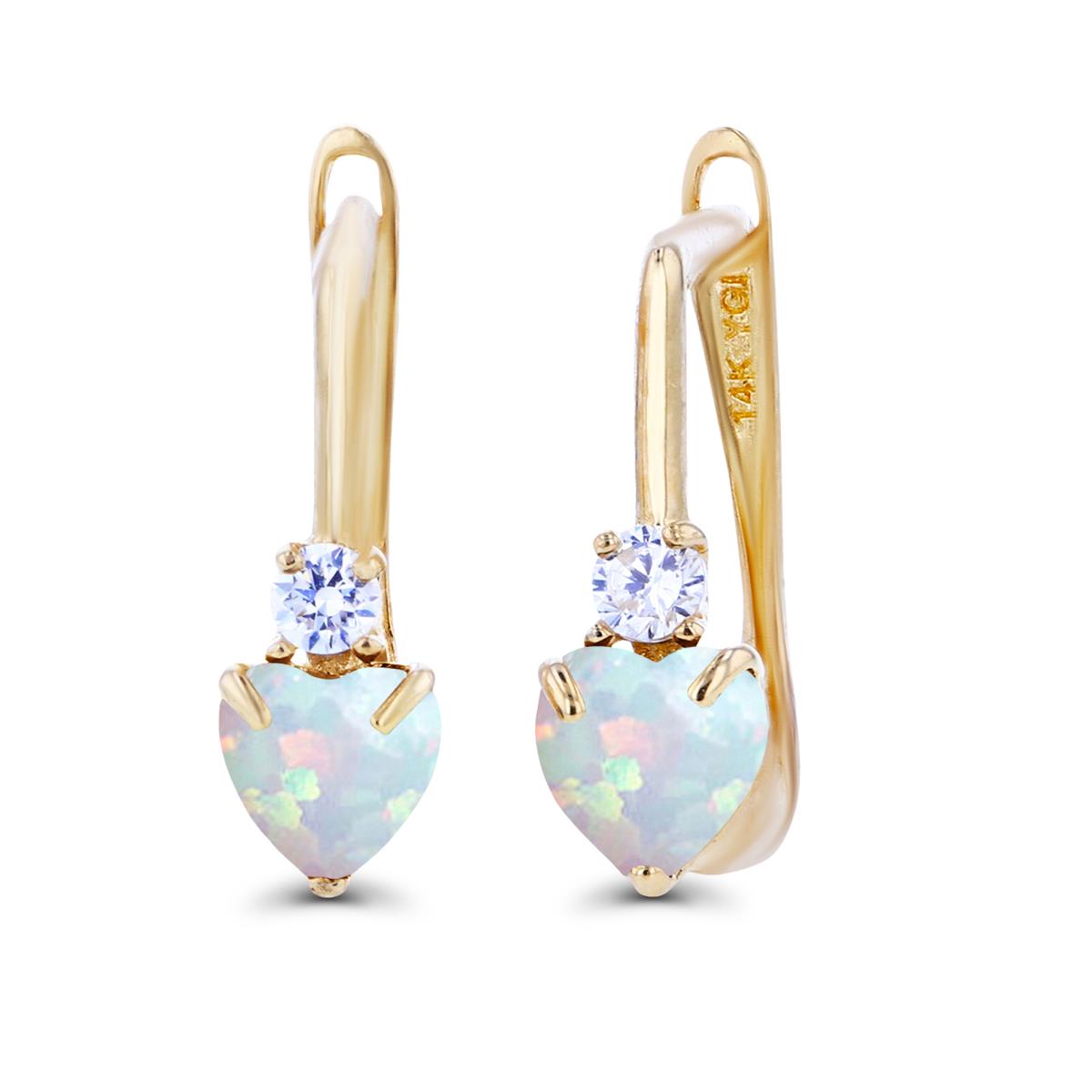 Sterling Silver Yellow 4mm Heart Created Opal & Created White Sapphire Latchback Earrings