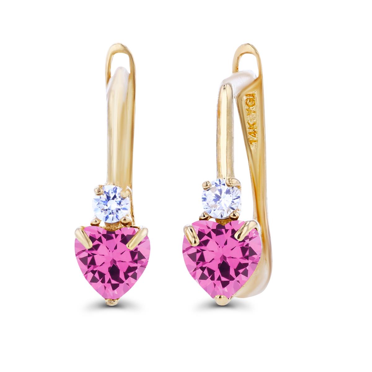 Sterling Silver Yellow 4mm Heart Created Pink Sapphire & Created White Sapphire Latchback Earrings