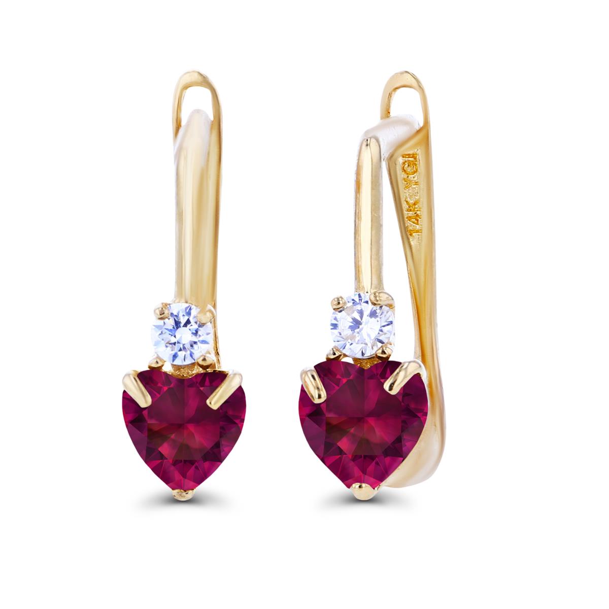 Sterling Silver Yellow 4mm Heart Created Ruby & Created White Sapphire Latchback Earrings