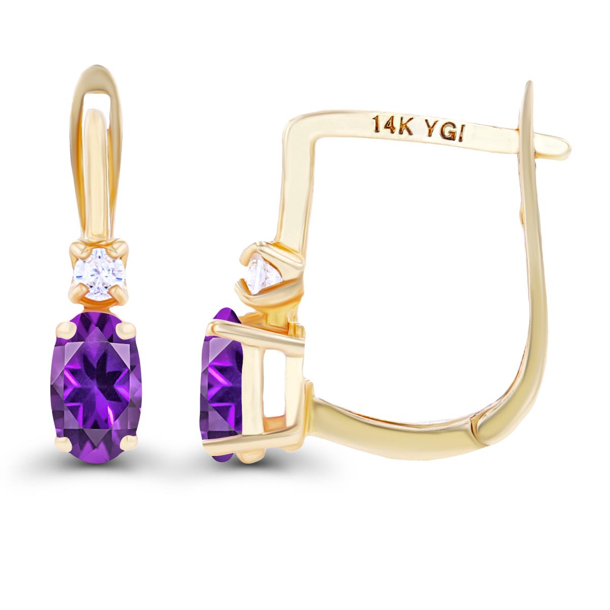 Sterling Silver Yellow 5x3mm Oval Amethyst & 2mm Created White Sapphire Latchback Earrings