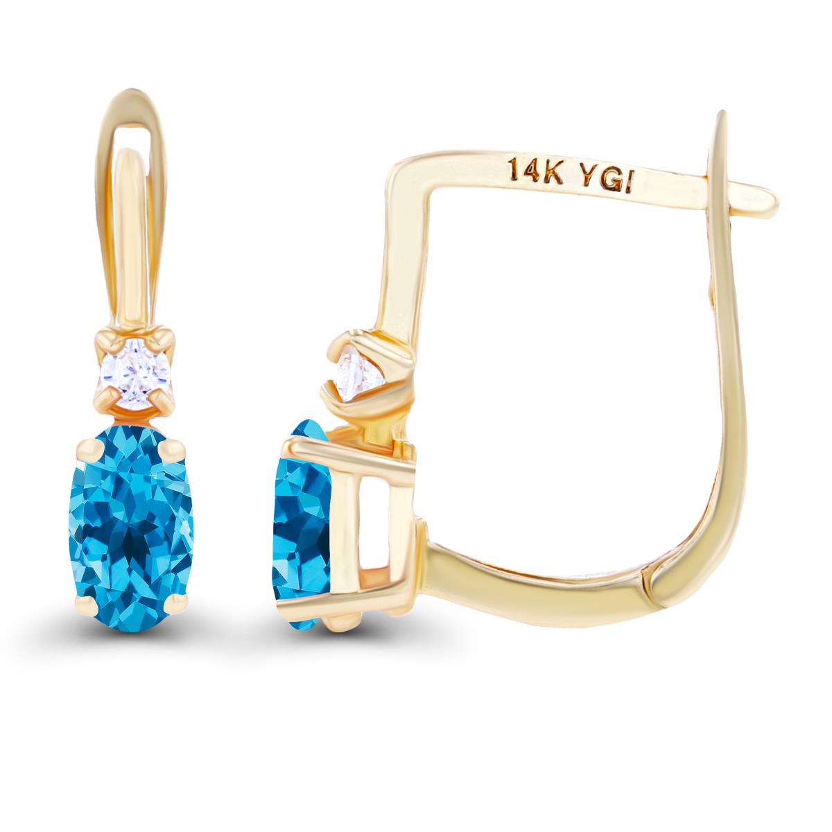 Sterling Silver Yellow 5x3mm Oval Swiss Blue Topaz & 2mm Created White Sapphire Latchback Earrings