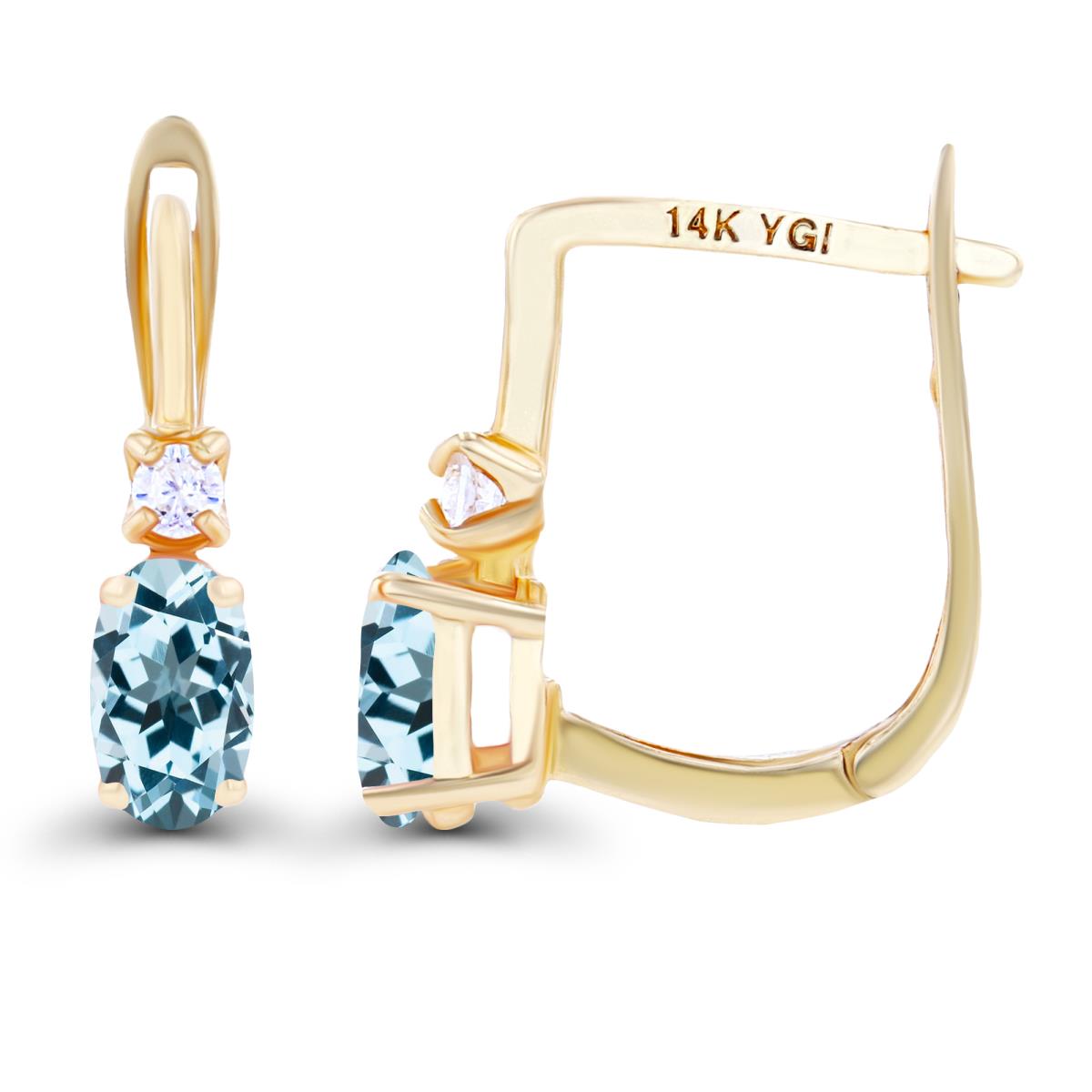 Sterling Silver Yellow 5x3mm Oval Sky Blue Topaz & 2mm Created White Sapphire Latchback Earrings